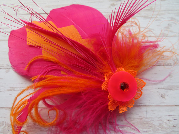 Orange and Cerise Pink Betsy Button Clip