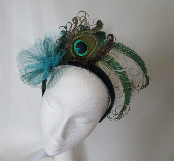 Shades of Green Peacock Velvet Headband