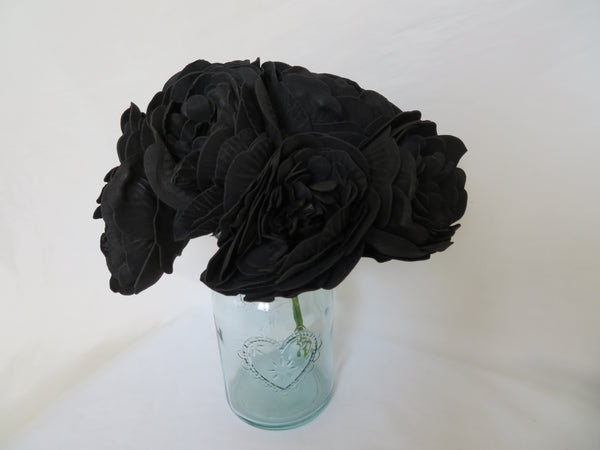 Large Black Foam Peony Flowers x 6