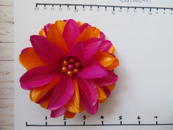 Magenta Pink & Orange Flower Clip