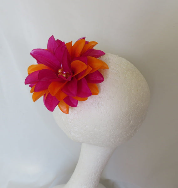 Magenta Pink & Orange Flower Clip