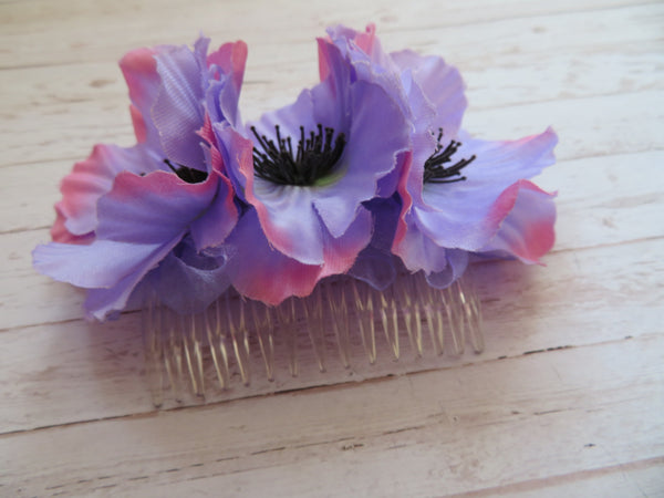 Lilac and Pale Pink Anemome Flower Comb