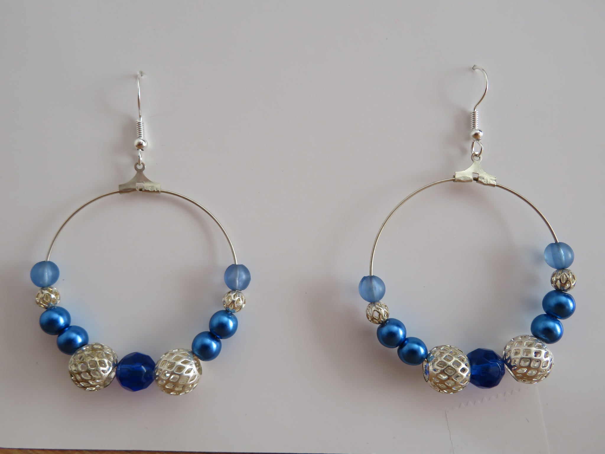 Royal Sapphire Blue & Silver Beaded Boho Retro Earrings