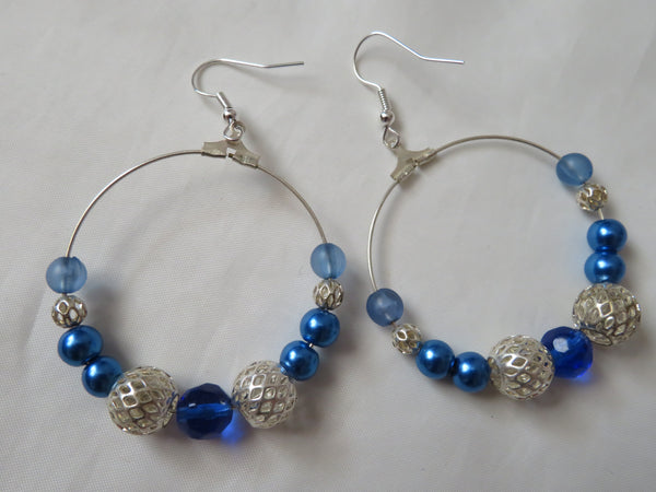 Royal Sapphire Blue & Silver Beaded Boho Retro Earrings