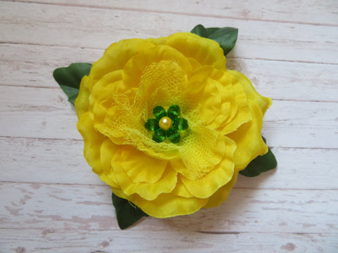 Yellow and Green Rose Flower Clip