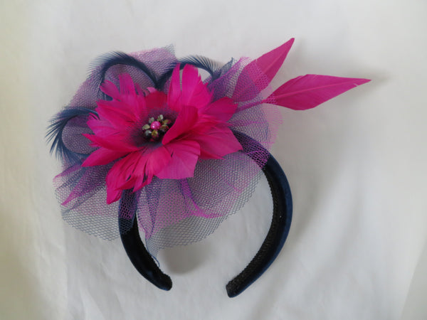 Navy and Magenta Pink Velvet Headband