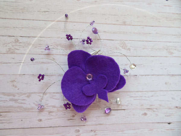 Ultraviolet Purple Orchid Flower Beaded Fascinator