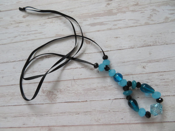 Turquoise & Black Crystal Bead Pendant