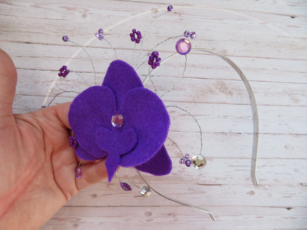 Ultraviolet Purple Orchid Flower Beaded Fascinator