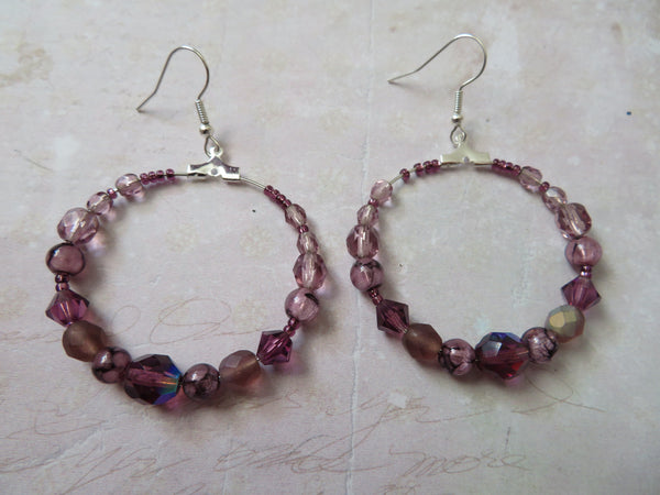 Amethyst Haze Retro Beaded Hoop Earrings
