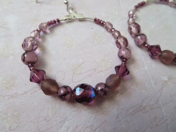 Amethyst Haze Retro Beaded Hoop Earrings