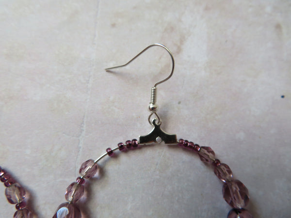 Amethyst Haze Retro Beaded Hoop Earrings