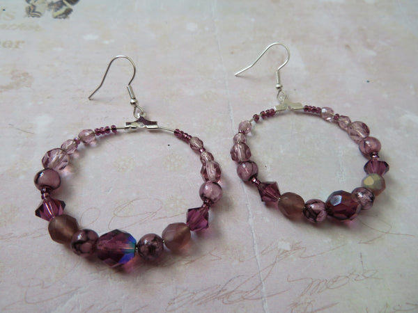 Amethyst Haze Retro Beaded Hoop Earrings