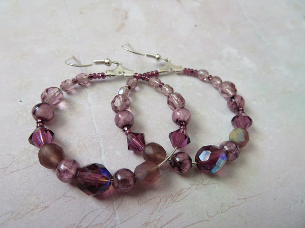 Amethyst Haze Retro Beaded Hoop Earrings