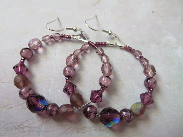 Amethyst Haze Retro Beaded Hoop Earrings