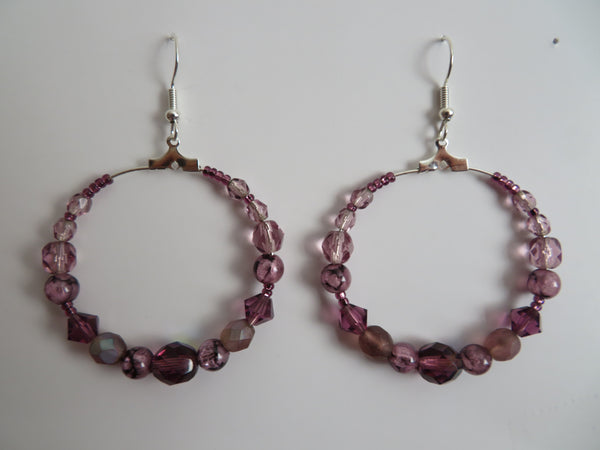 Amethyst Haze Retro Beaded Hoop Earrings
