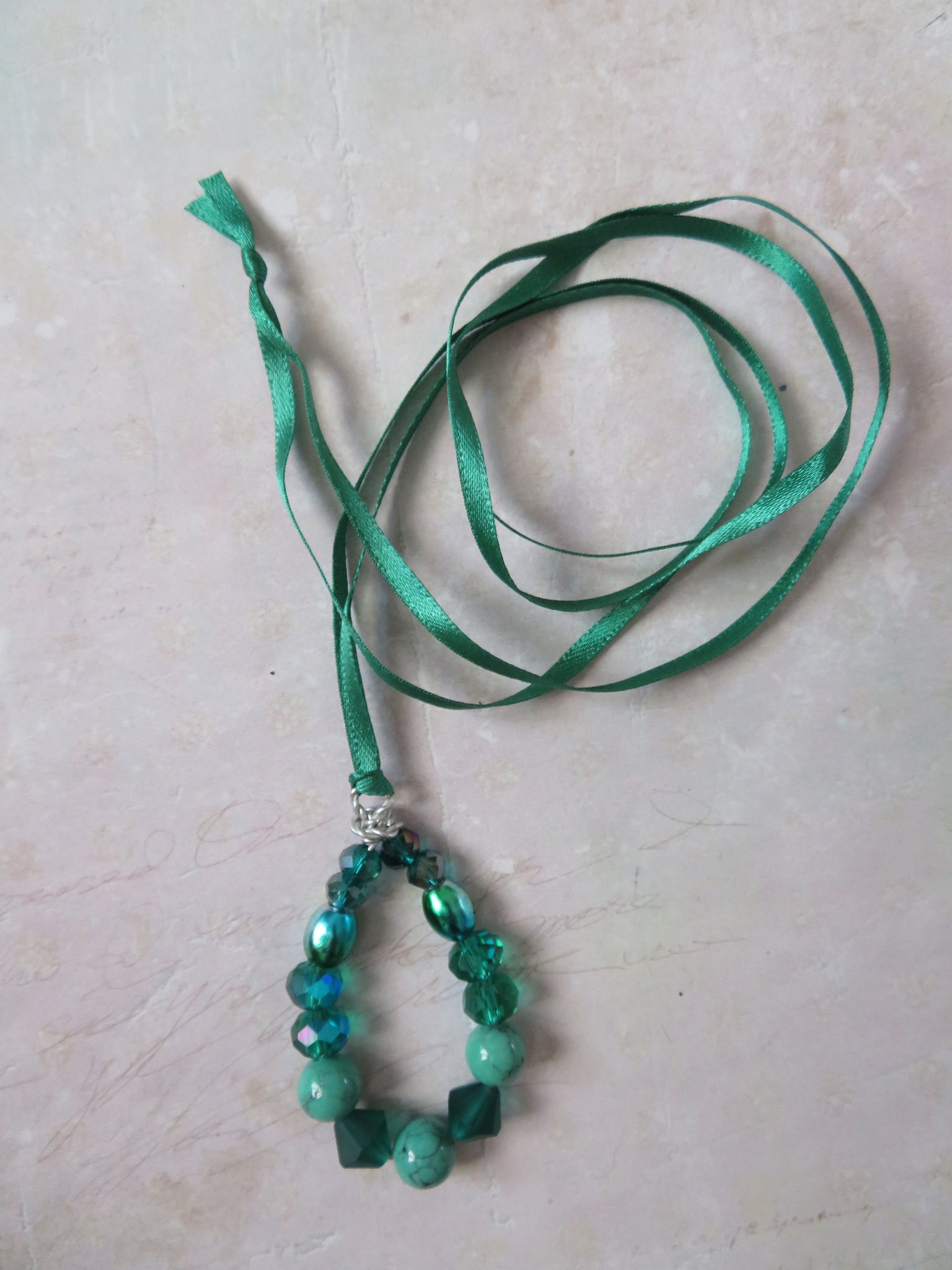 Bottle Jade Green & Black Crystal & Pearl Bead Pendant