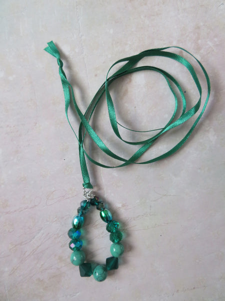 Bottle Jade Green & Black Crystal & Pearl Bead Pendant