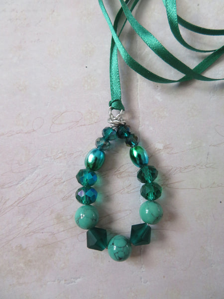 Bottle Jade Green & Black Crystal & Pearl Bead Pendant