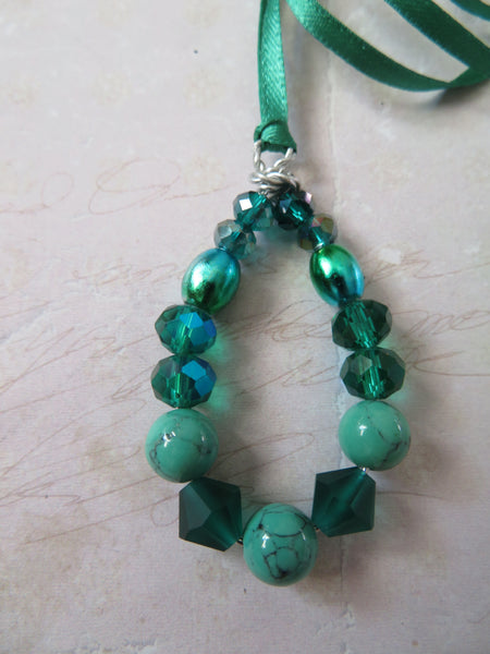 Bottle Jade Green & Black Crystal & Pearl Bead Pendant