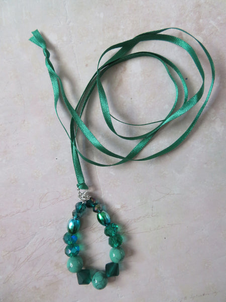 Bottle Jade Green & Black Crystal & Pearl Bead Pendant