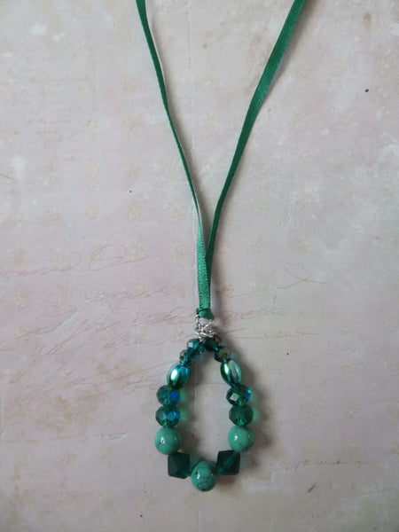 Bottle Jade Green & Black Crystal & Pearl Bead Pendant
