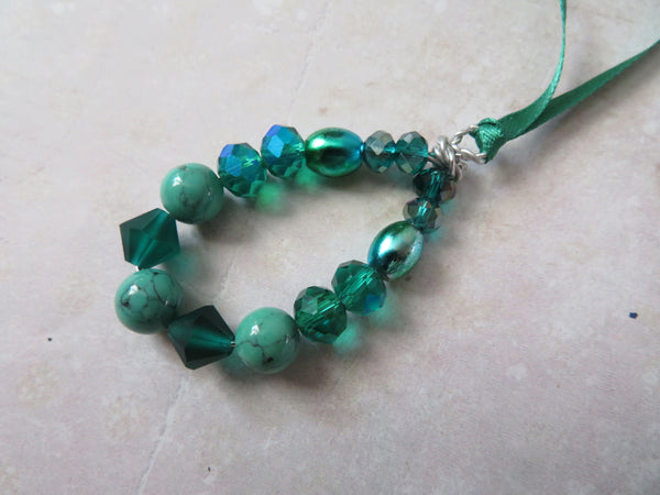 Bottle Jade Green & Black Crystal & Pearl Bead Pendant