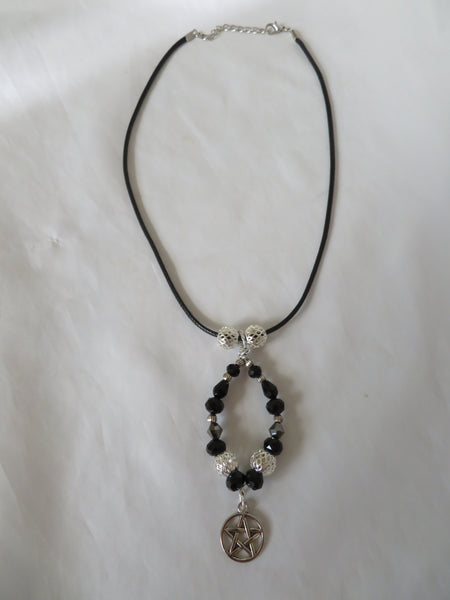 Silver & Black Crystal Pentagram Necklace