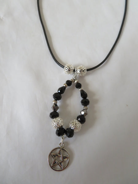 Silver & Black Crystal Pentagram Necklace