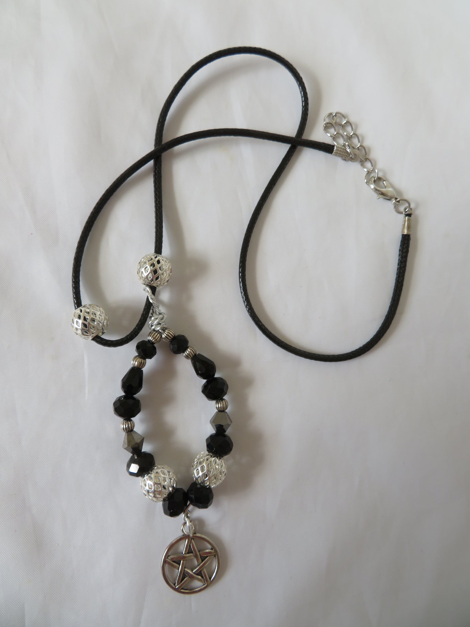 Silver & Black Crystal Pentagram Necklace