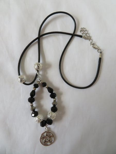 Silver & Black Crystal Pentagram Necklace