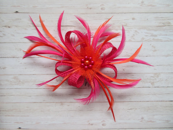 Fuchsia Raspberry Pink and Orange Updo Comb Mini Lily