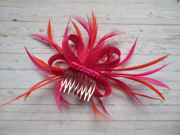 Fuchsia Raspberry Pink and Orange Updo Comb Mini Lily