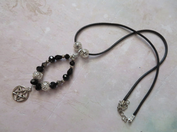 Silver & Black Crystal Pentagram Necklace