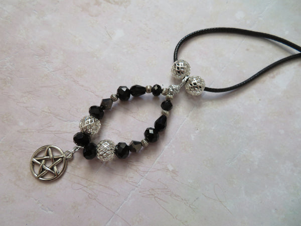 Silver & Black Crystal Pentagram Necklace