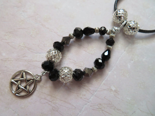 Silver & Black Crystal Pentagram Necklace