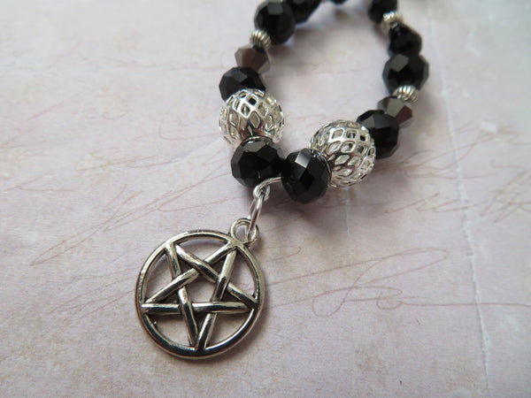 Silver & Black Crystal Pentagram Necklace