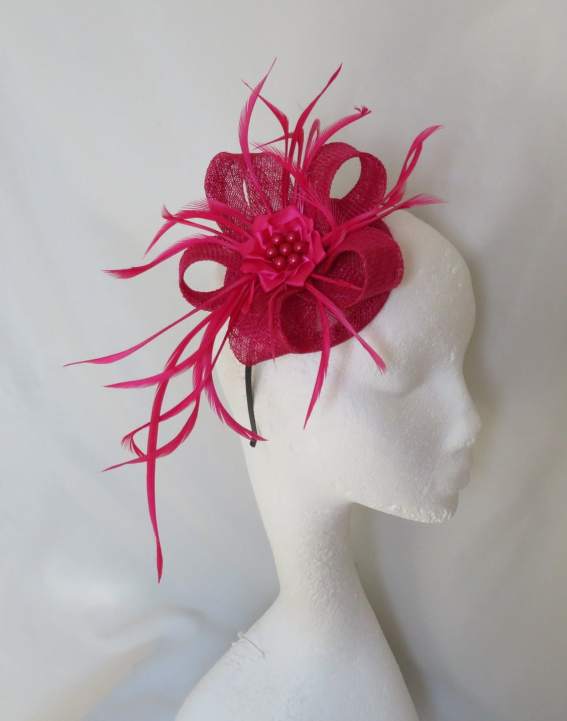 One off Piece - Large Cerise Hot Pink & Emerald Green Rose Floral Flower Fascinator Hat Big buy Teardrop Tilted Wedding Races Fuchsia u10910