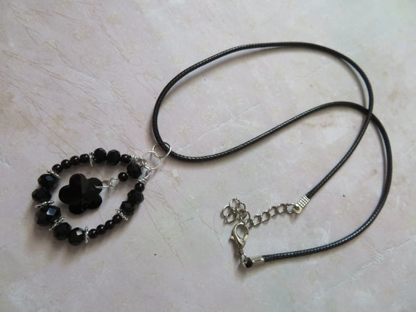 Black & Silver Crystal Flower Necklace