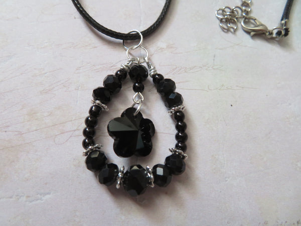 Black & Silver Crystal Flower Necklace