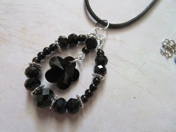 Black & Silver Crystal Flower Necklace