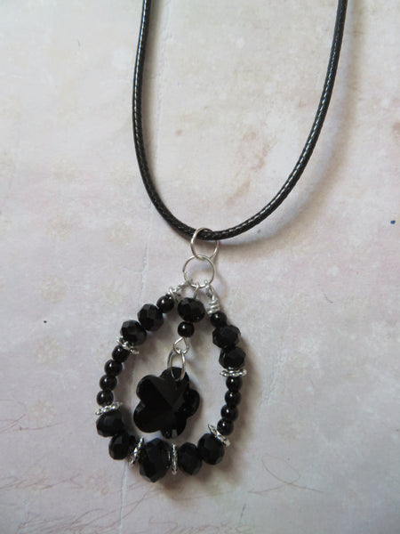 Black & Silver Crystal Flower Necklace