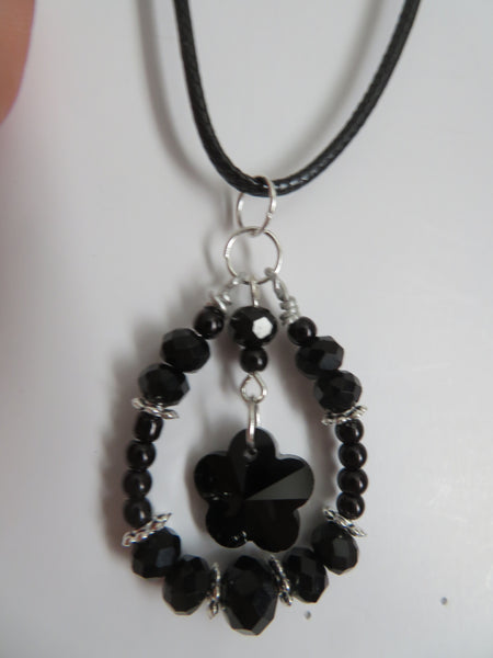 Black & Silver Crystal Flower Necklace