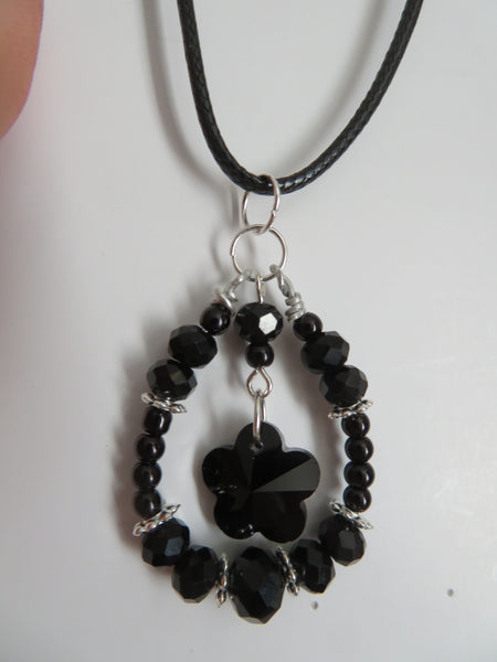 Black & Silver Crystal Flower Necklace