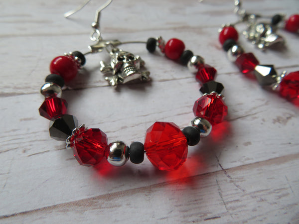 Red Black & Silver Skull & Crossbones Earrings