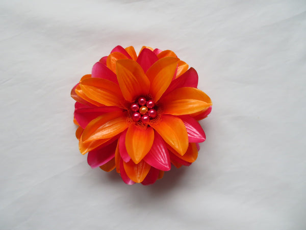 Raspberry Pink & Orange Flower Clip