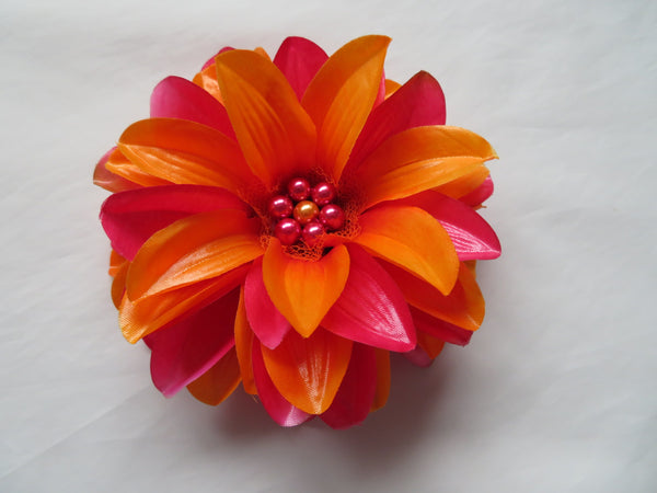 Raspberry Pink & Orange Flower Clip