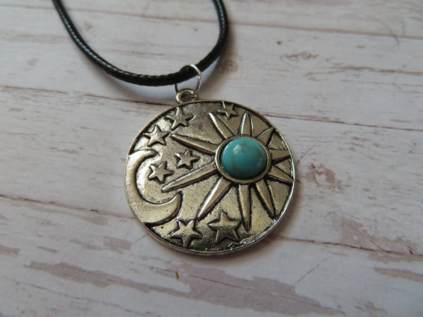 Sun, Moon & Stars Pendant Choker Necklace