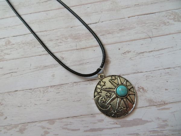 Sun, Moon & Stars Pendant Choker Necklace