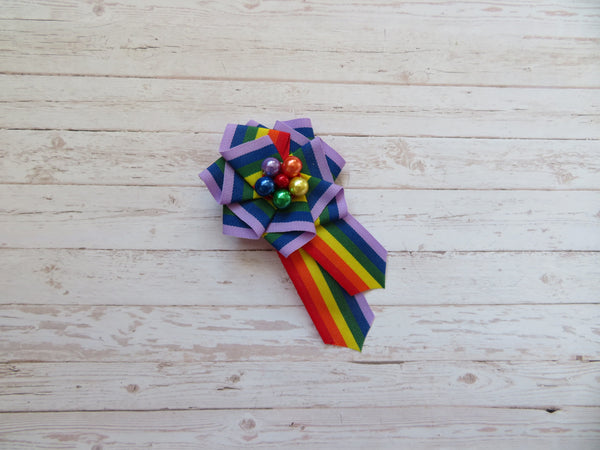 Rainbow Pride Ribbon Ruffle Brooch
